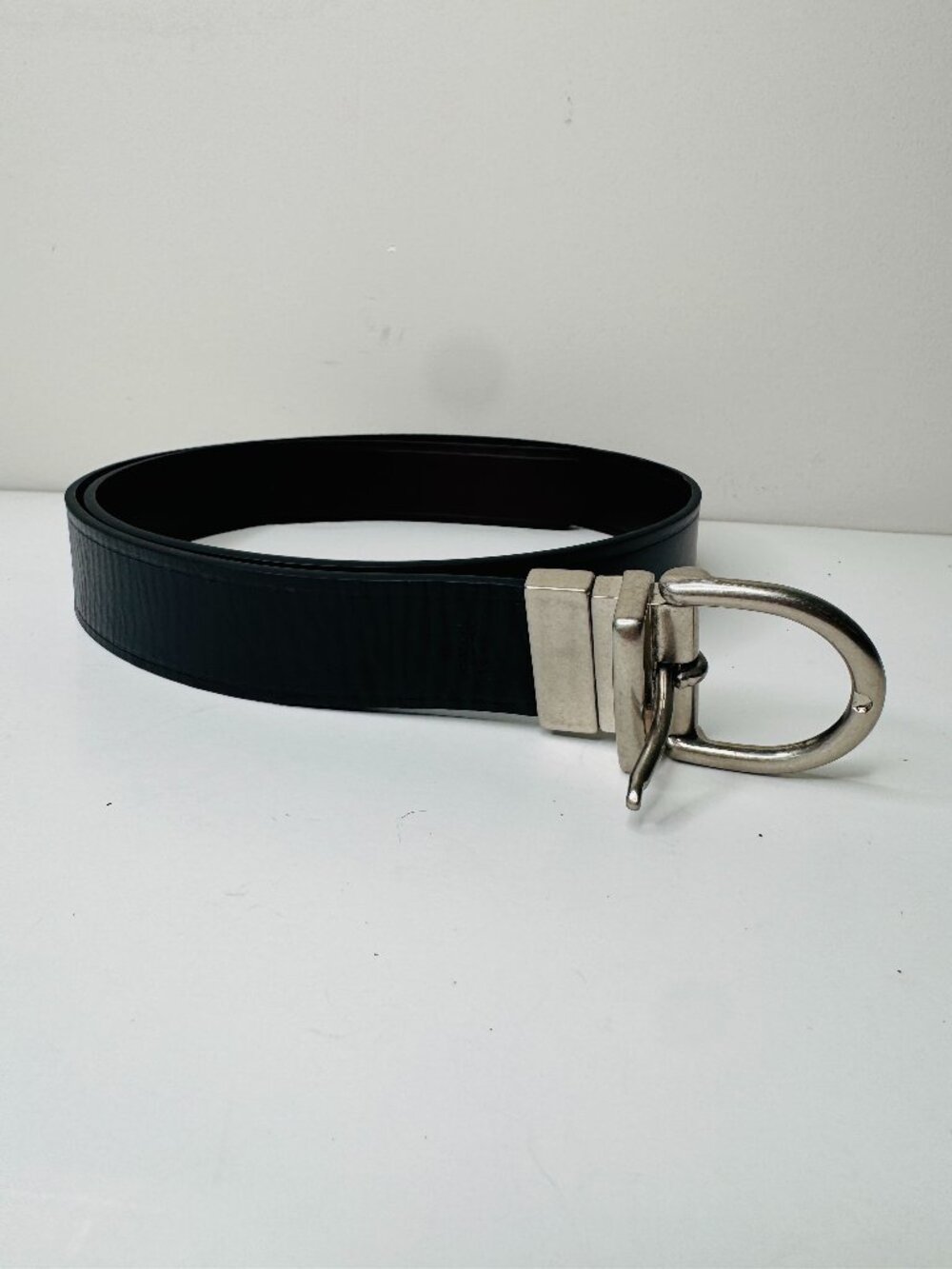 Fossil Leather Reversible Belt Mens L Black Brown Twist and Turn Metal Chrome Bu